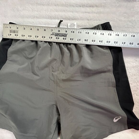Asics Mens Gray & Black Elastic Waist Running Training Shorts Medium Lightweight - Picture 4 of 6